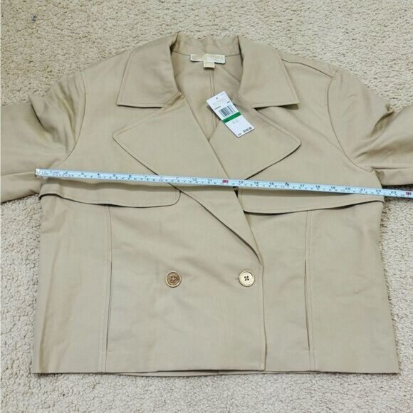 NWT Michael Kors Cropped Double-Breasted Cotton Trench Coat Khaki Women’s Sz L - Picture 15 of 15